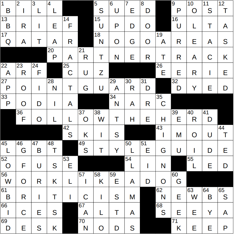 0120 25 NY Times Crossword 20 Jan 25 Monday NYXCrossword