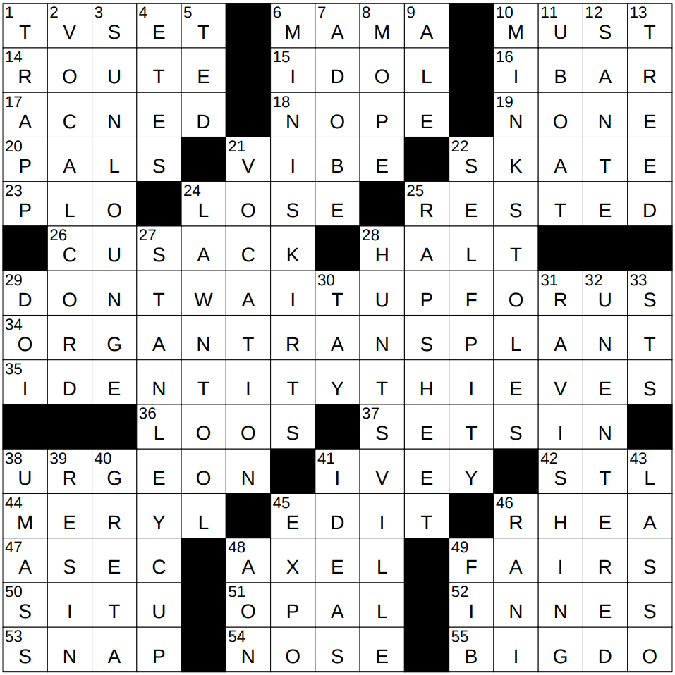1026 24 NY Times Crossword 26 Oct 24 Saturday NYXCrossword