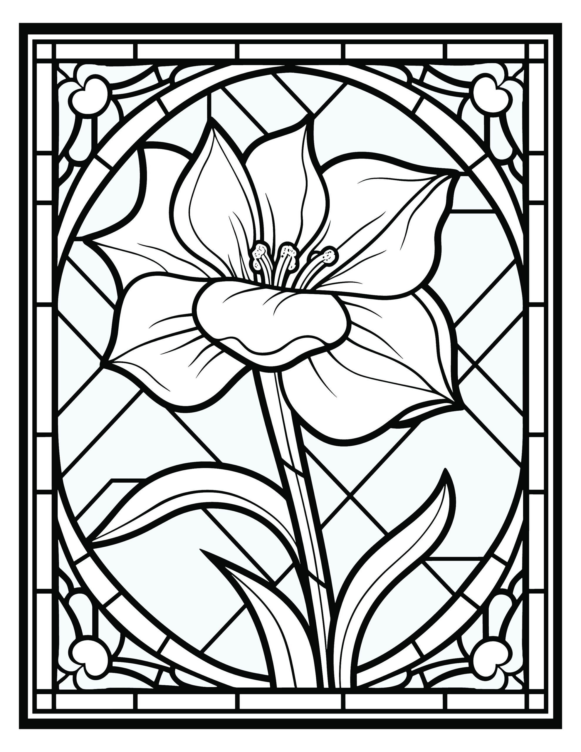 180 Stain Glass Flowers Coloring Pages Etsy Norway