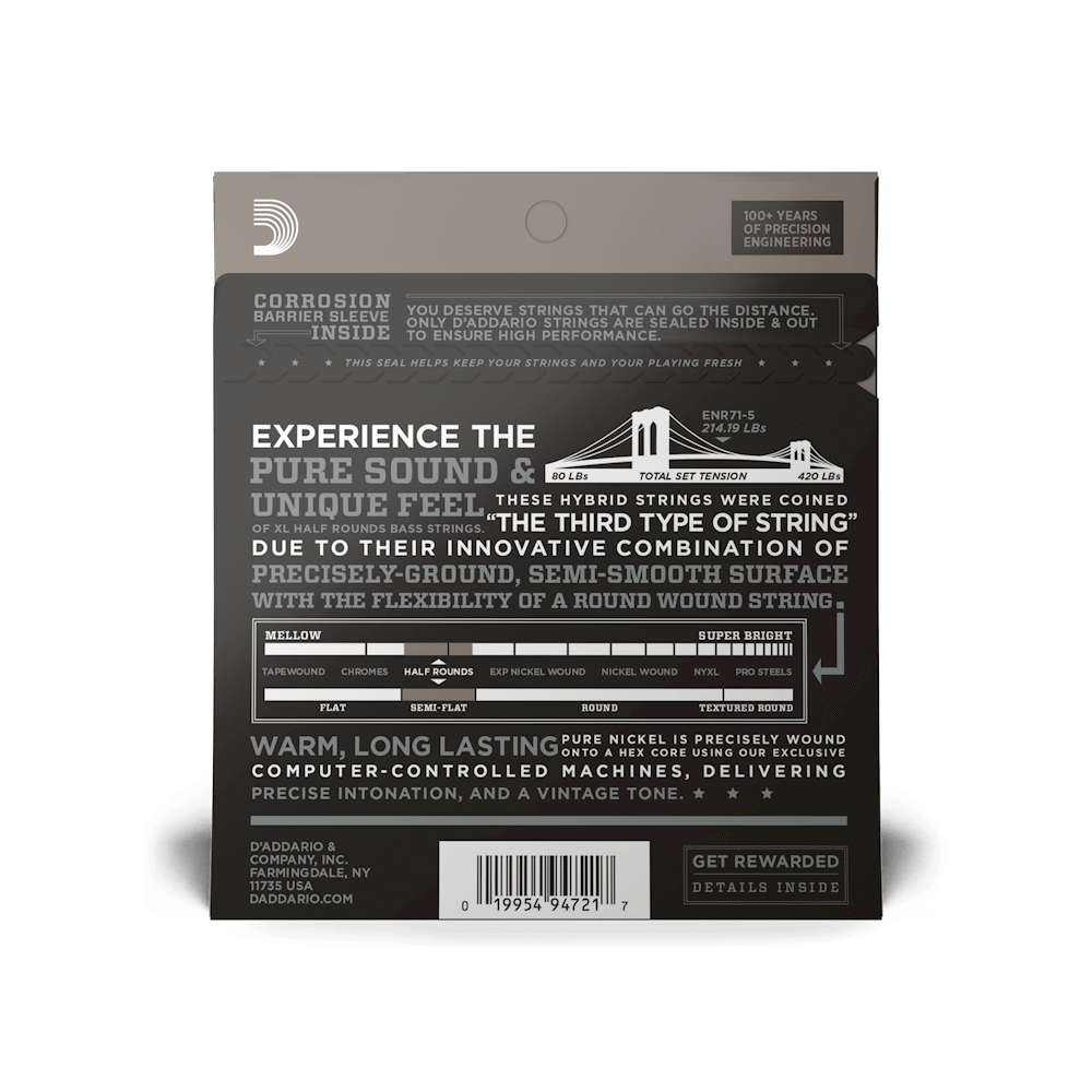 45 130 Regular Light 5 String Long Scale XL Half Rounds Bass Guitar Strings ENR71 5 D Addario