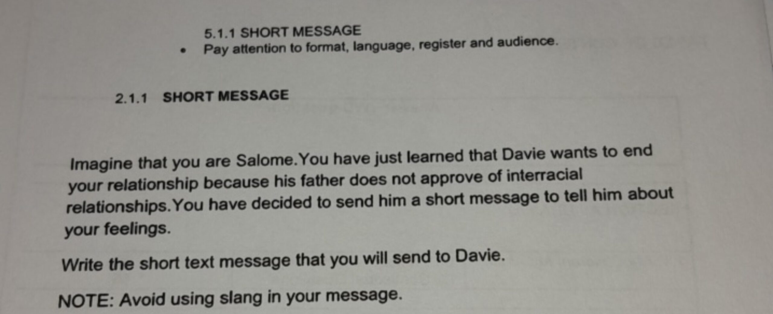 texting format for short