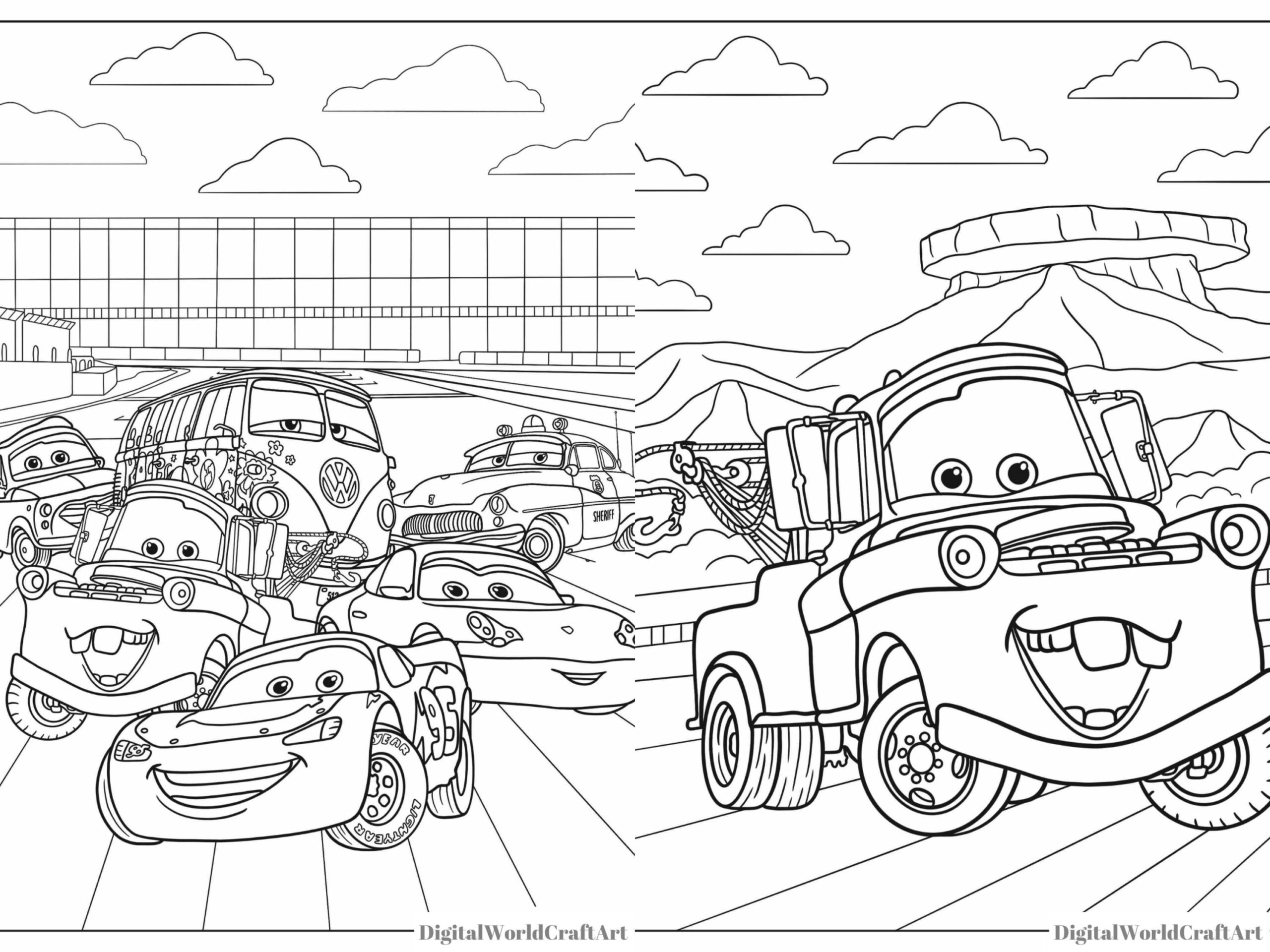 50 Cars Printable Coloring Pages Lightning Mcqueen Coloring Book Fun At Home Activity Relax And Color disney Cars Coloring Pages mcqueen Etsy