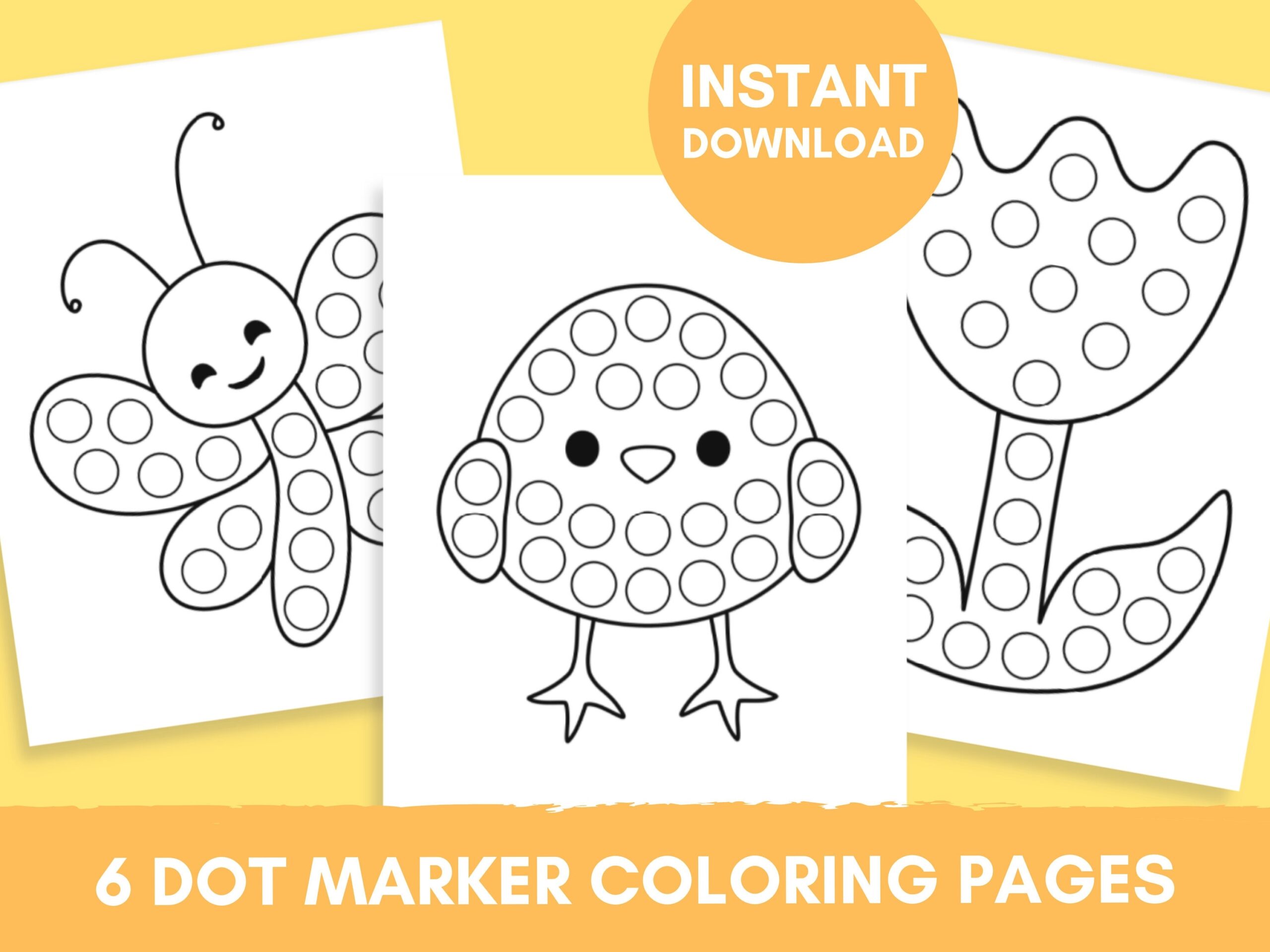 6 Printable Spring Dot Marker Coloring Pages For Kids Dot Marker Activity Pages Dot Marker Printable Cute Animal Designs Etsy