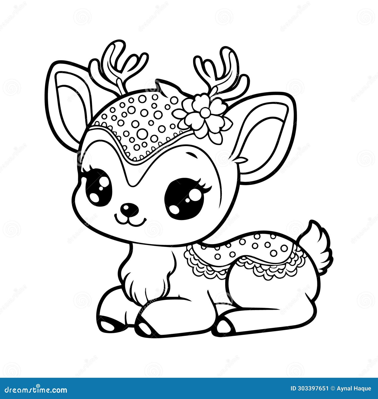 A Cute Deer Coloring Page Line Art Vector Stock Vector Illustration Of Isolated Heart 303397651
