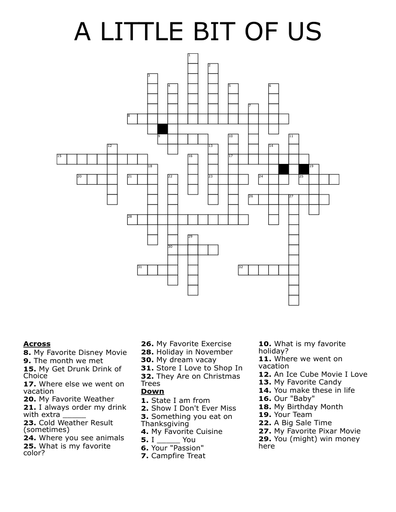 A LITTLE BIT OF US Crossword WordMint