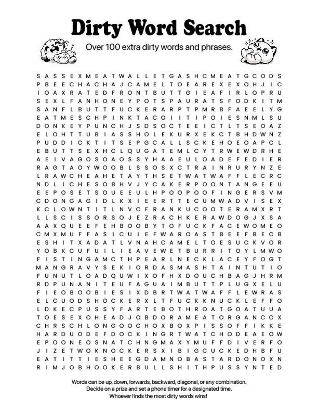 Adult Word Search Puzzle Over 100 Naughty Words Instant PDF JPG Download Fun And Hilarious Party Game Etsy