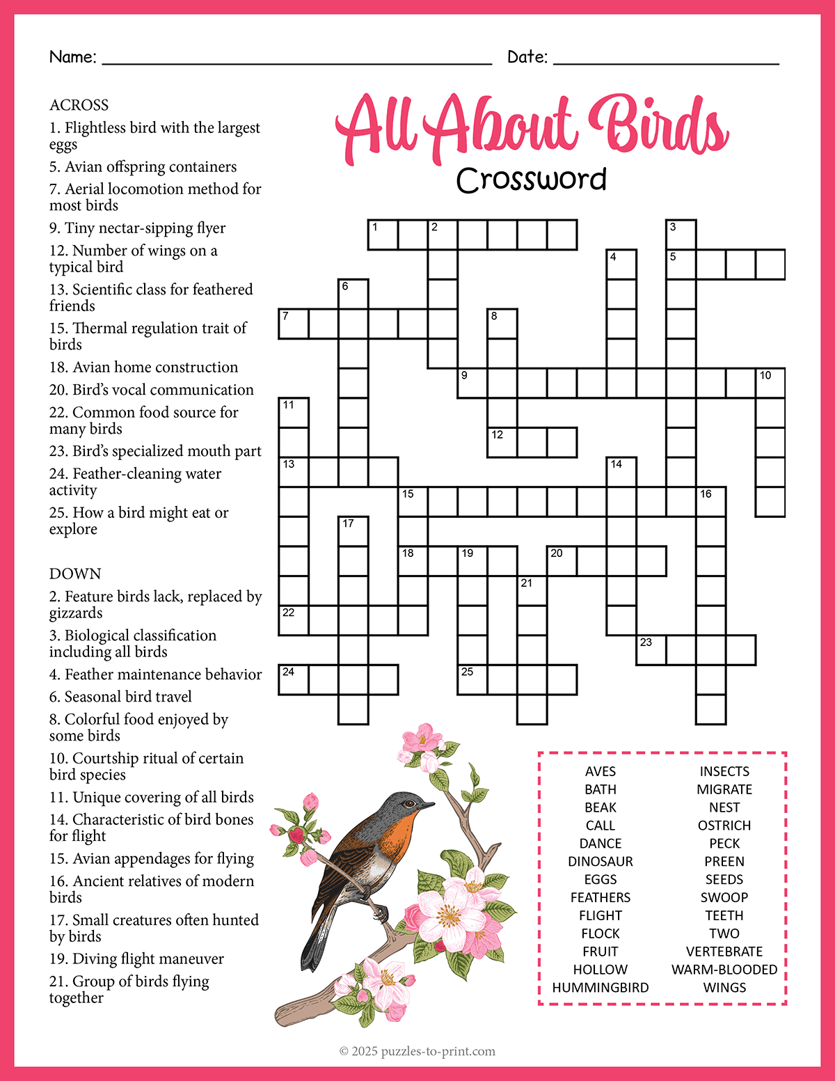 All About Birds Crossword