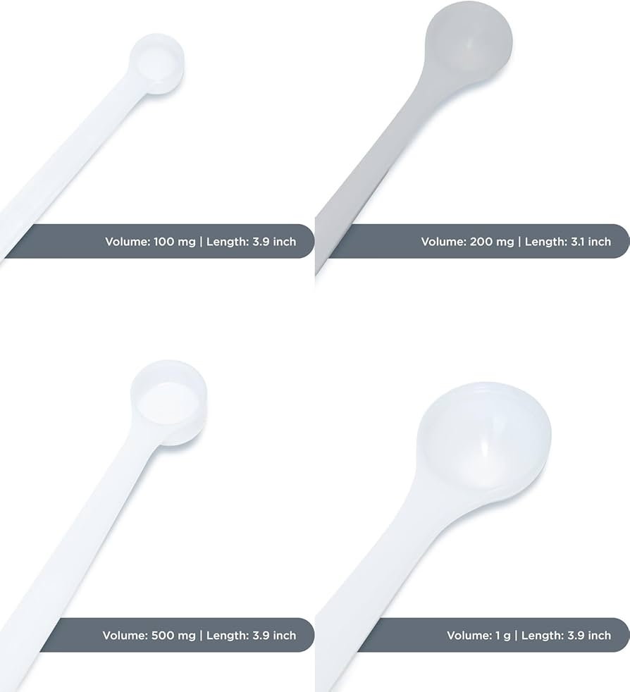 Amazon Dosing Spoon Milligram Measuring Spoons Set Of 4 Exact Dosing 100mg 200mg 500mg 1g Mg Measuring Spoons For Powder And Liquids Home Kitchen