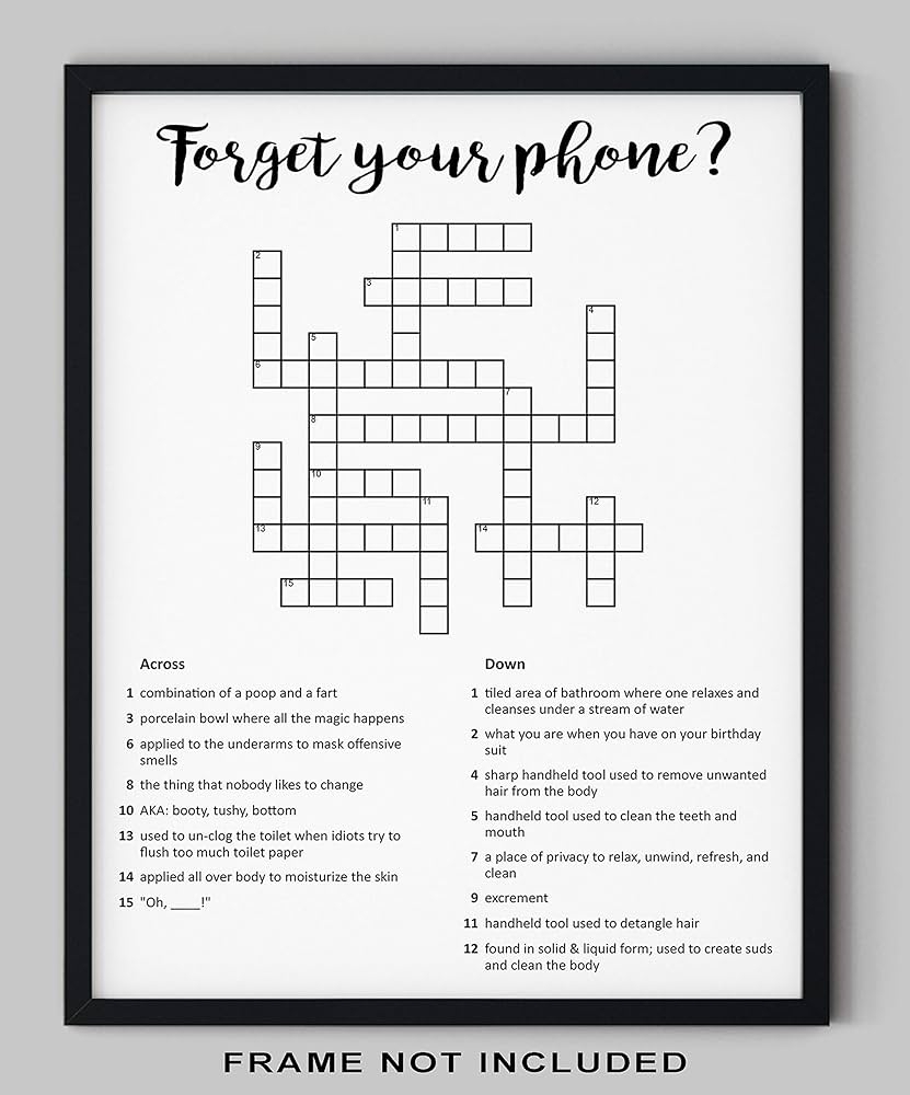 Amazon Funny Bathroom Wall Decor 11 x14 UNFRAMED Print Black And White Crossword Puzzle Wall Art Forgot Your Phone Bathroom Sign Handmade Products