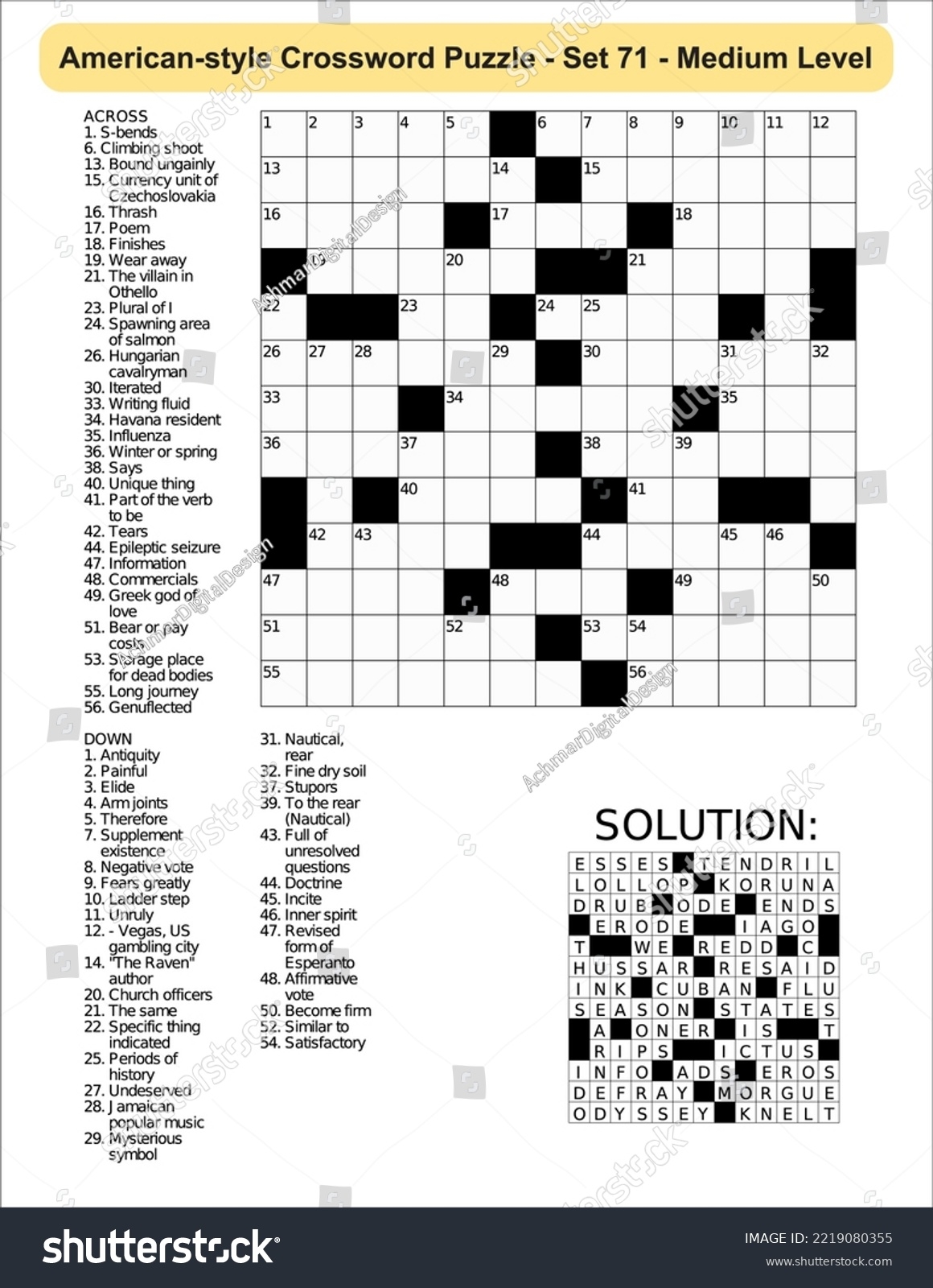 American style Crossword Puzzle Game 13 X Stock Vector Royalty Free 2219080355 Shutterstock