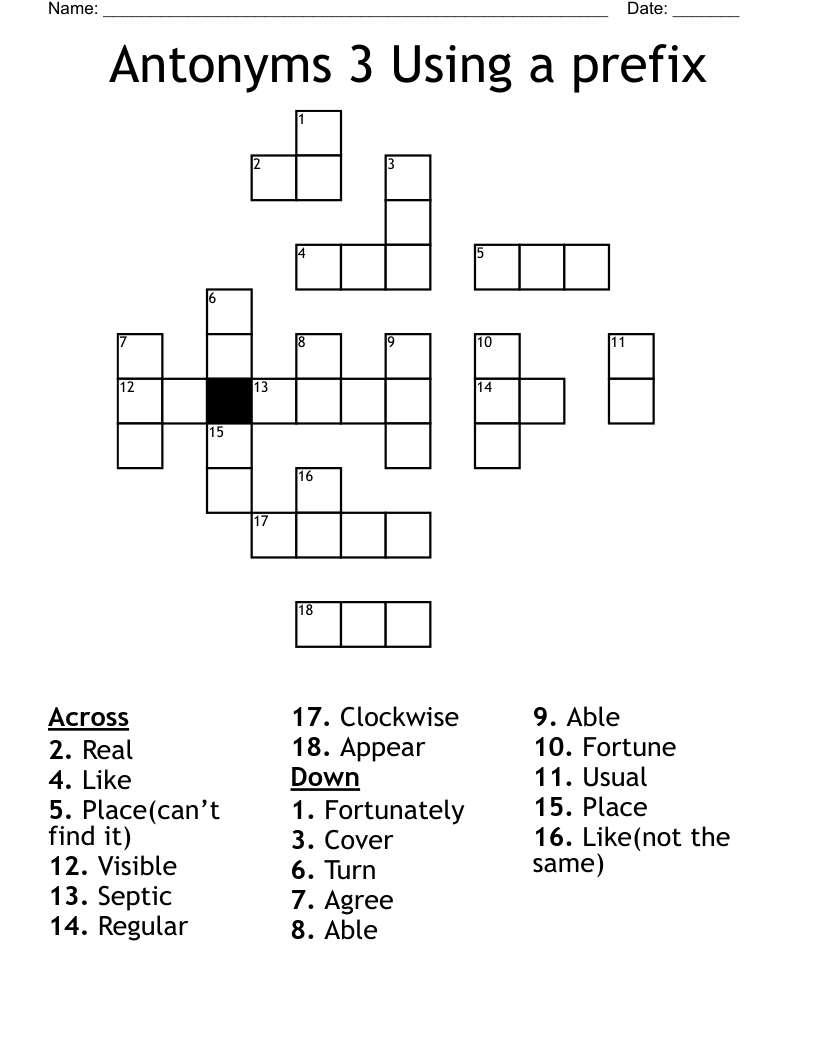 Antonyms 3 Using A Prefix Crossword WordMint