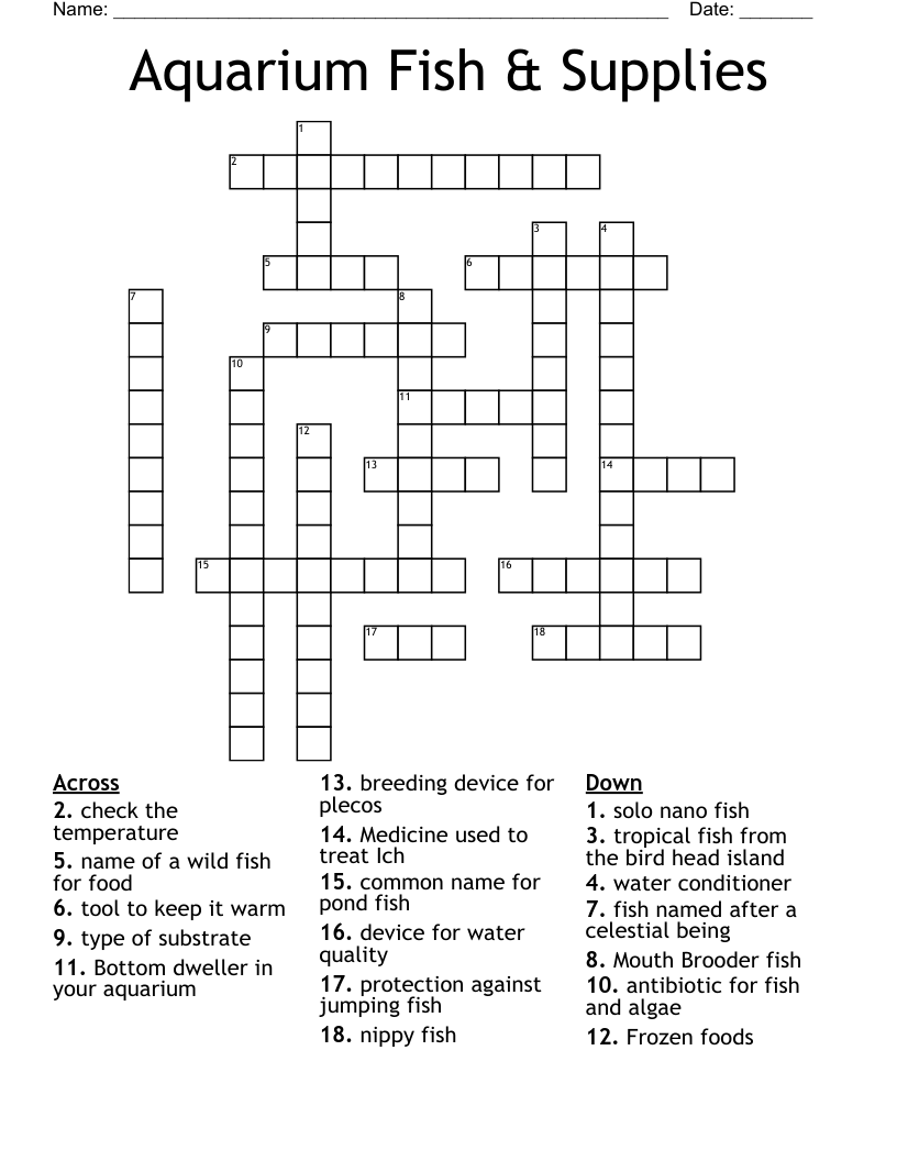 Aquarium Fish Supplies Crossword WordMint