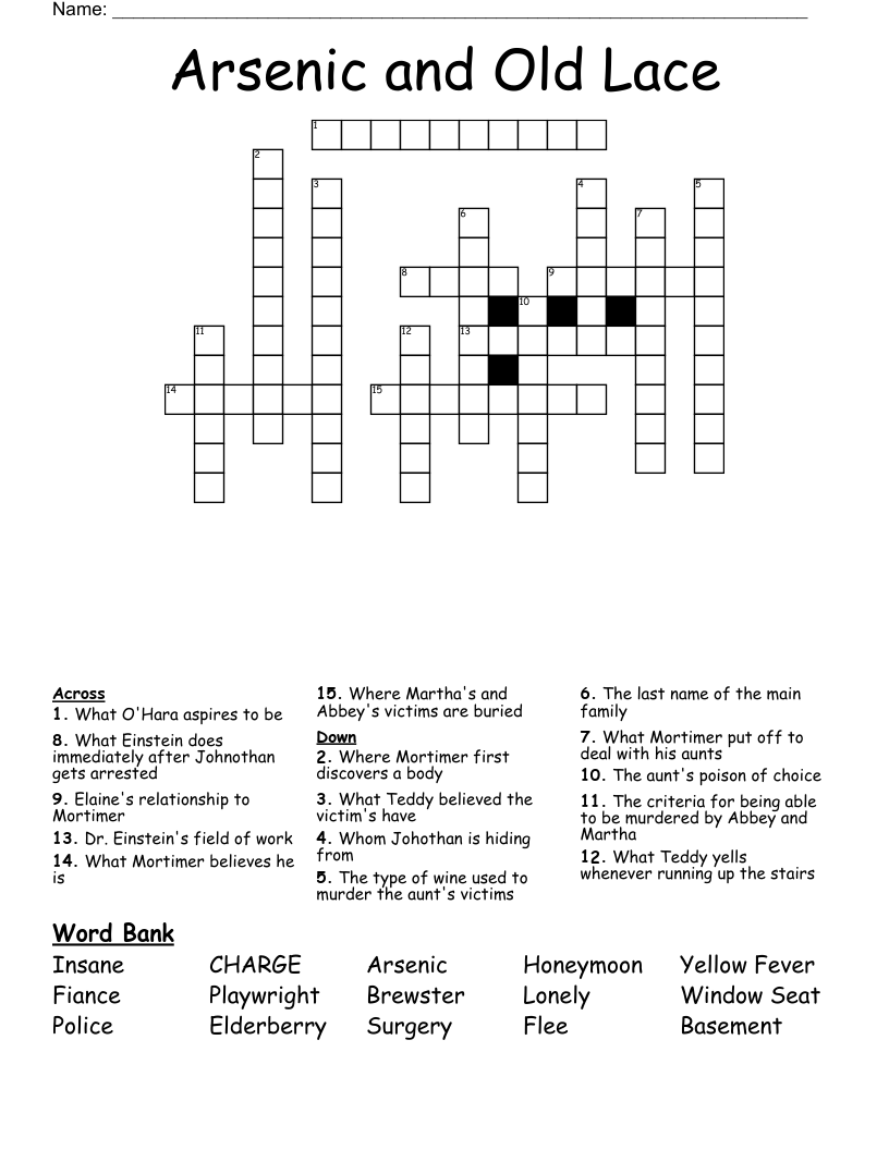 Arsenic And Old Lace Crossword WordMint