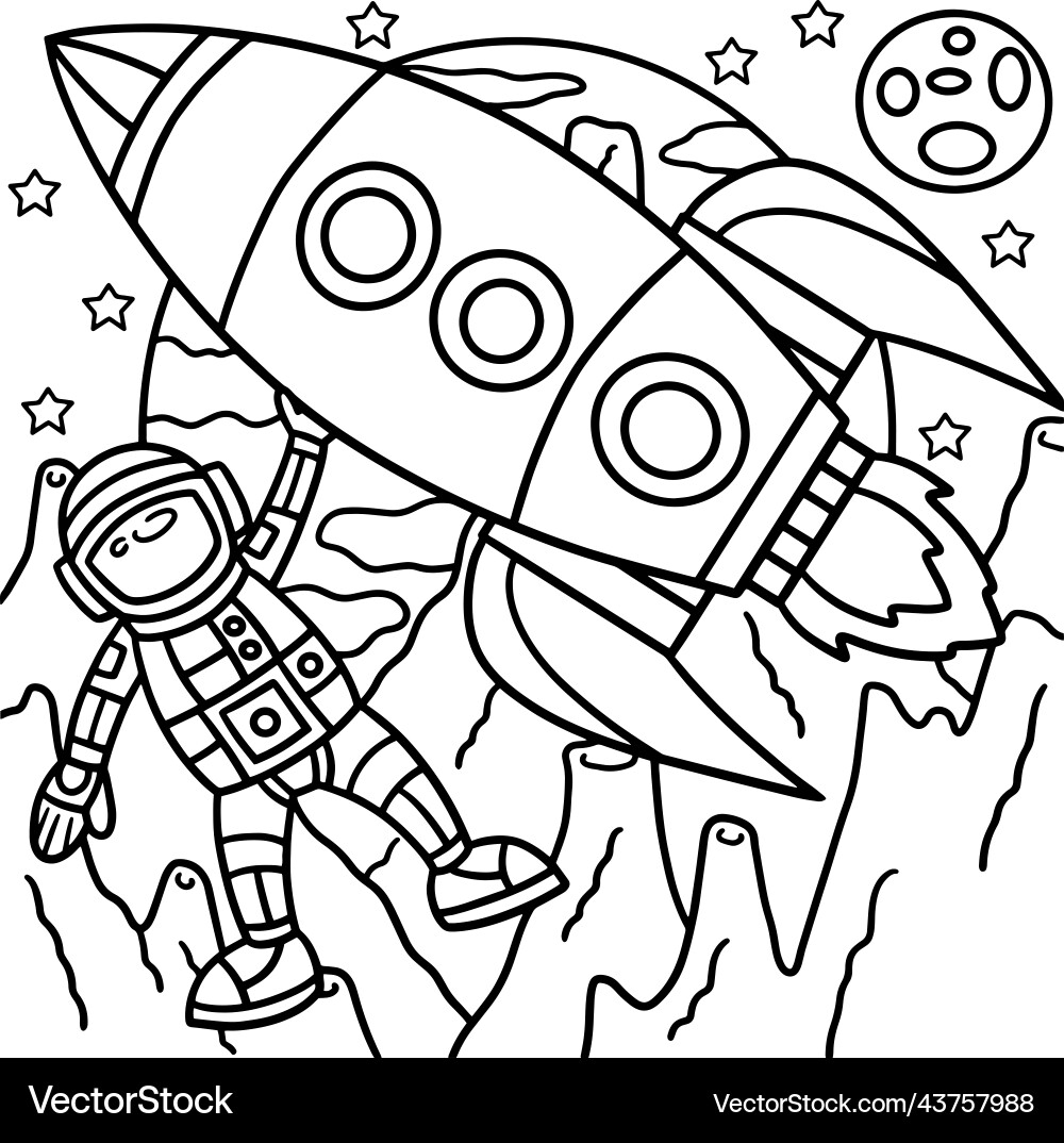 Astronaut Space Rocket Ship Coloring Page For Kids Royalty Free Vector VectorStock