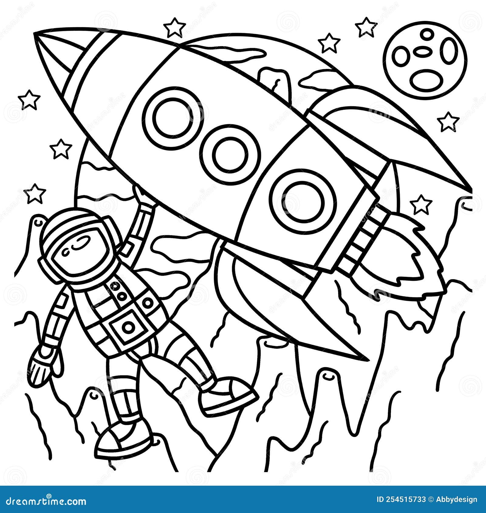 Astronaut Space Rocket Ship Coloring Page For Kids Stock Vector Illustration Of Asteroid Drawing 254515733