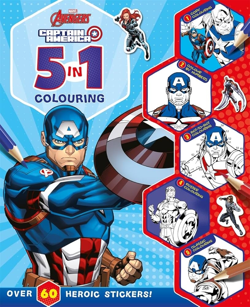 Autumn Publishing Marvel Avengers Captain America 5 In 1 Colouring With Dot to dot Colour by numbers Copy Colouring And More Marvel Entertainment International Ltd 9781837950102 Amazon Books