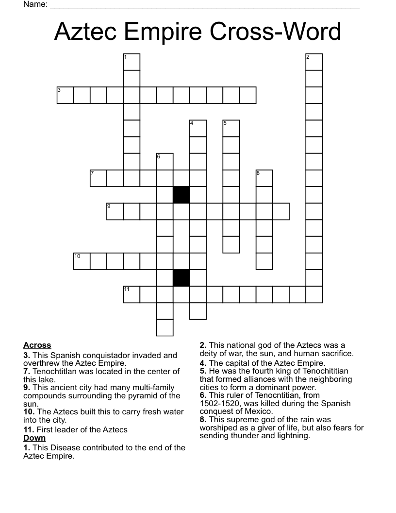 Aztec Empire Cross Word Crossword WordMint