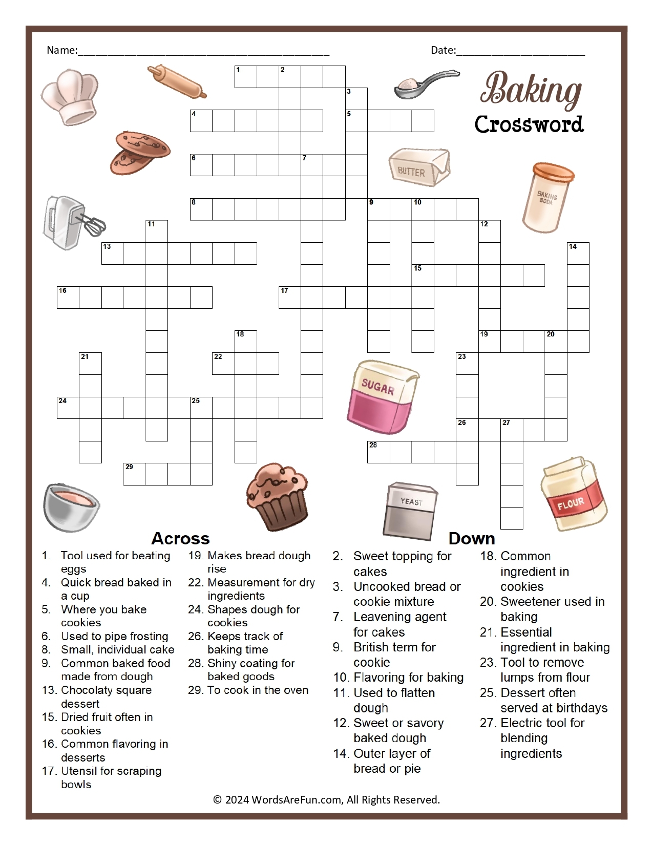 Baking Crossword Puzzle Baking Crossword Puzzle