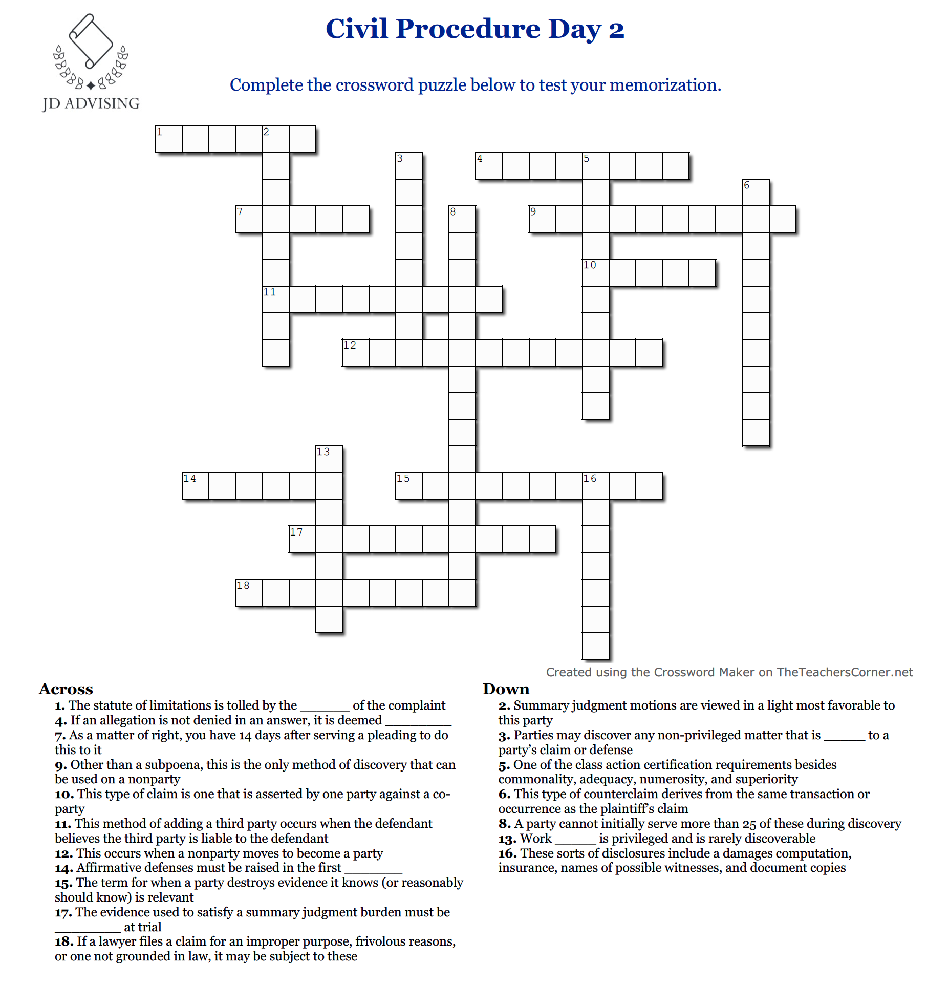 Bar Exam Crossword Puzzle