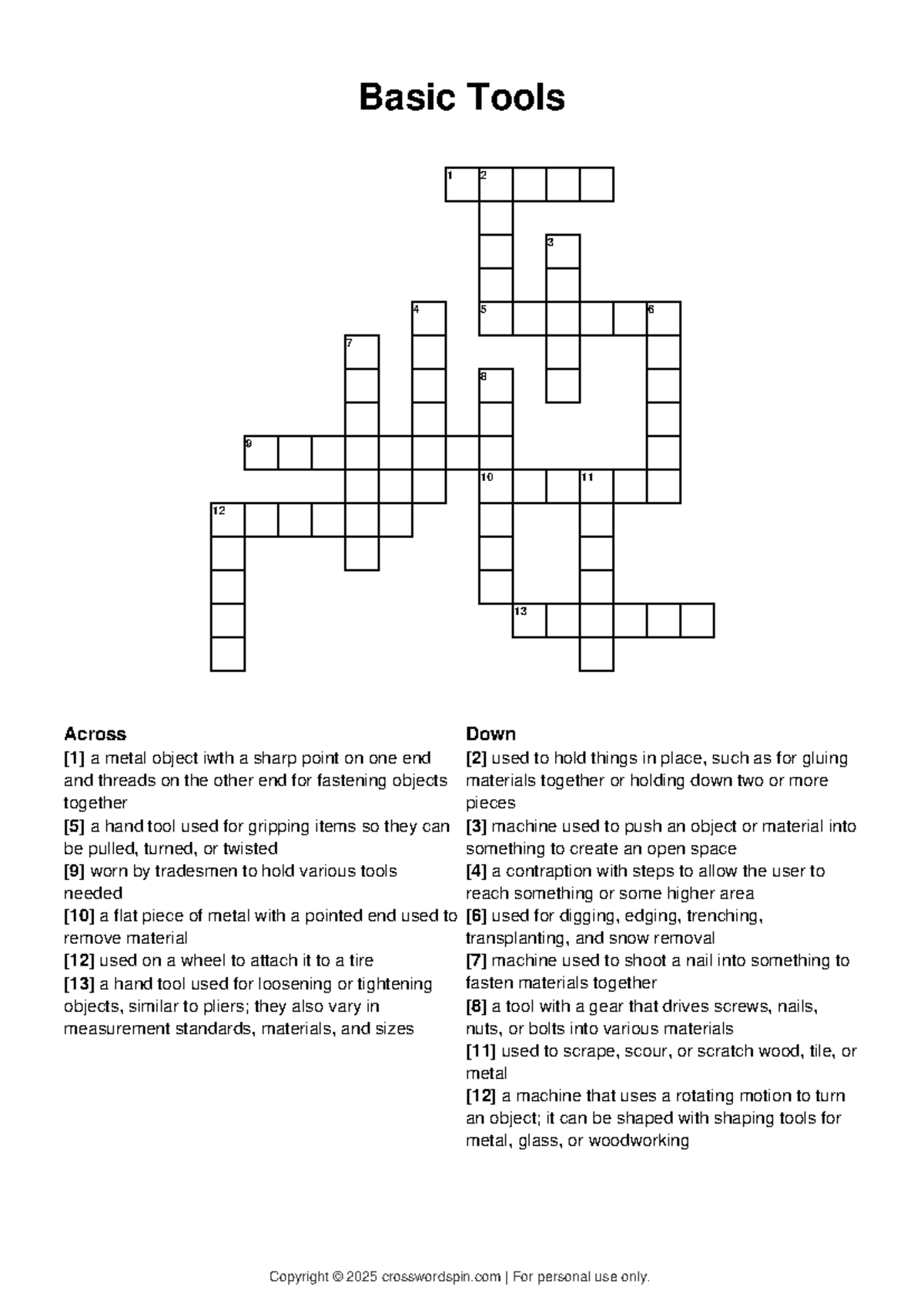 Basic Tools Crossword Clue Guide Tools Fasteners Studocu