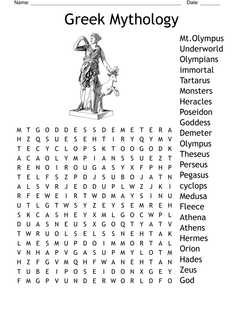 Beginners Greek Mythology Crossword WordMint