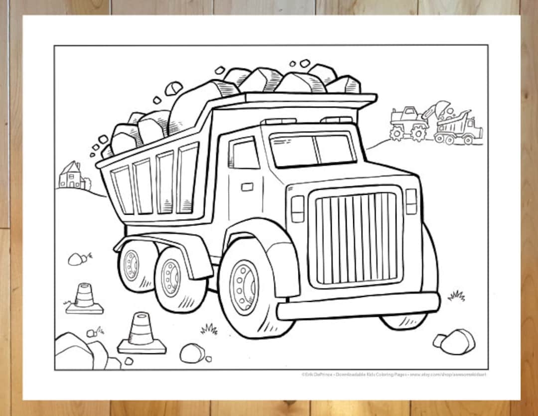 Big Construction Dump Truck Coloring Page Downloadable PDF File Etsy Israel