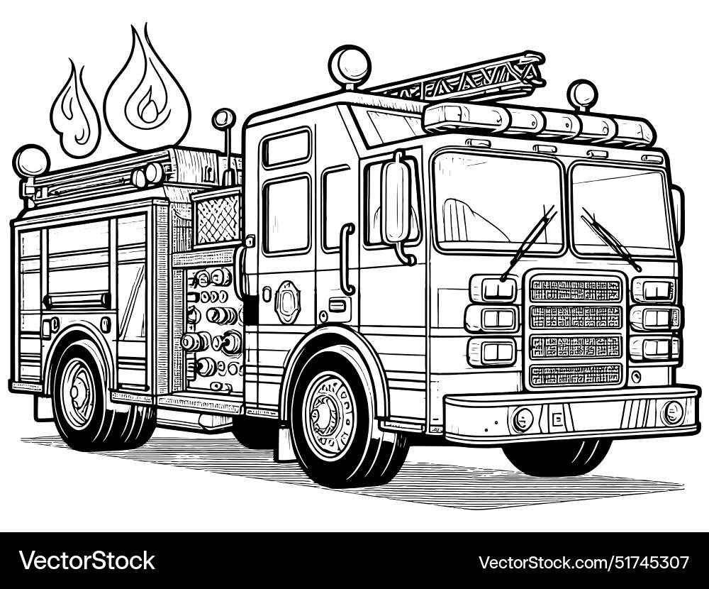 Big Fire Truck Children Picture Coloring Book Royalty Free Vector VectorStock