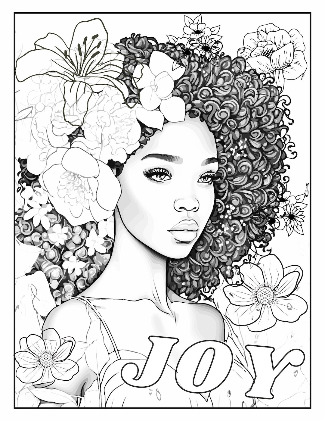 Black Girl Coloring Page Joy Printable Adult Coloring Sheet Etsy