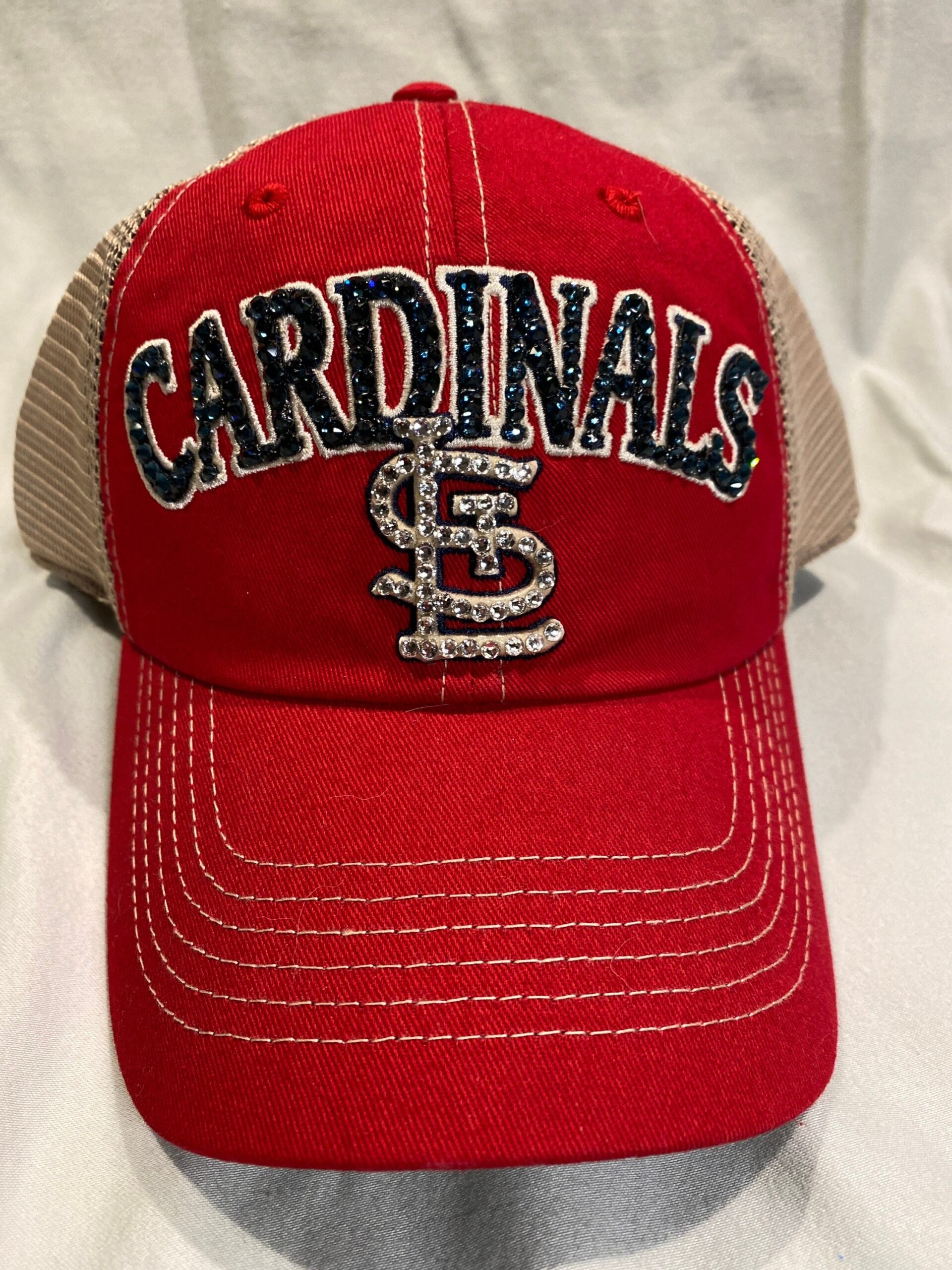 Blinged Red Trucker Style St Louis Cardinals STL Ladies Hat Hand Embellished With Crystals Blinged Hat Cardinals Hat Etsy