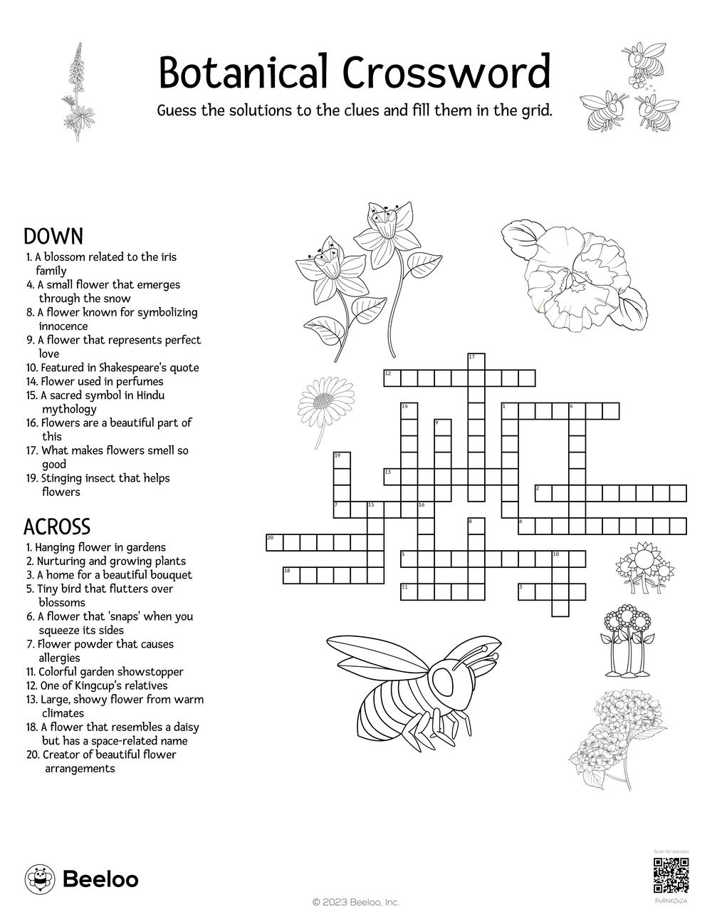 Botanical Crossword Beeloo Printable Crafts And Activities For Kids