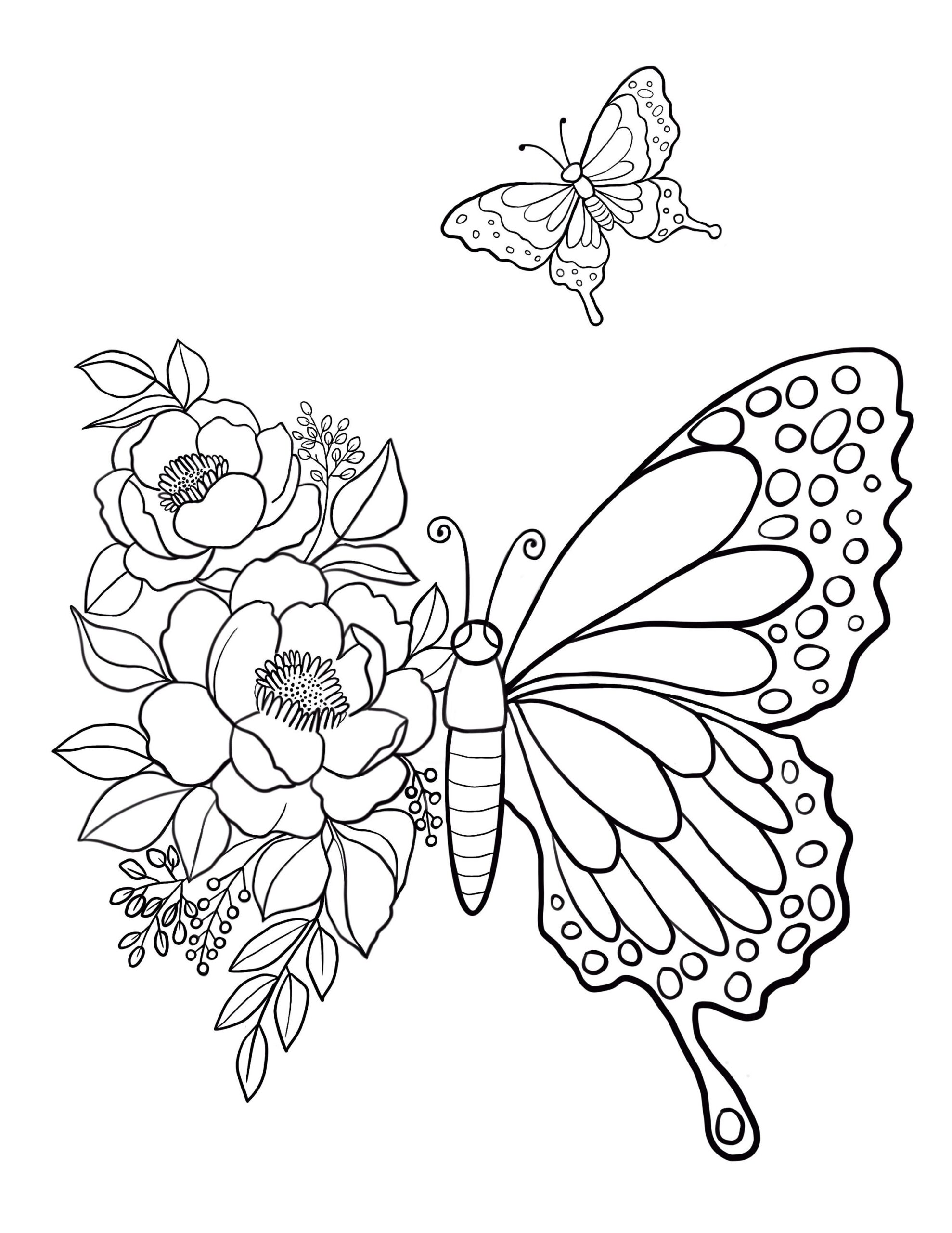 Butterfly Coloring Page Floral Designs Kids Summer Activity PDF JPG Etsy Denmark