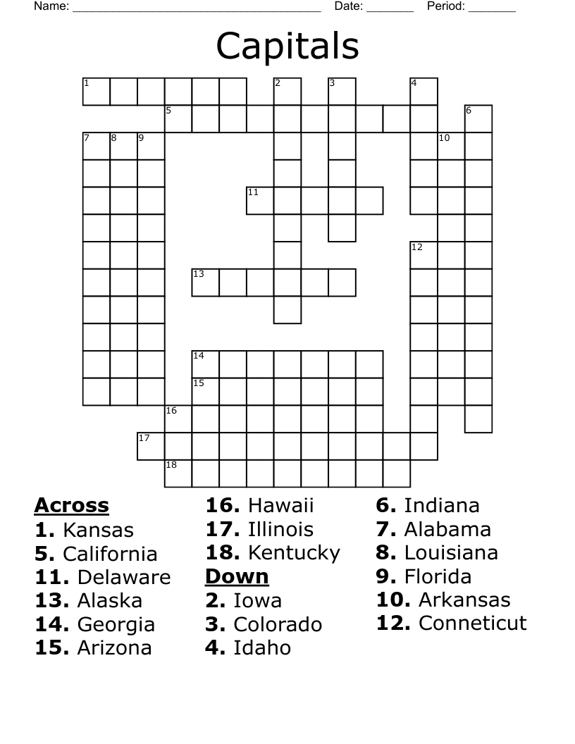 Capitals Crossword WordMint
