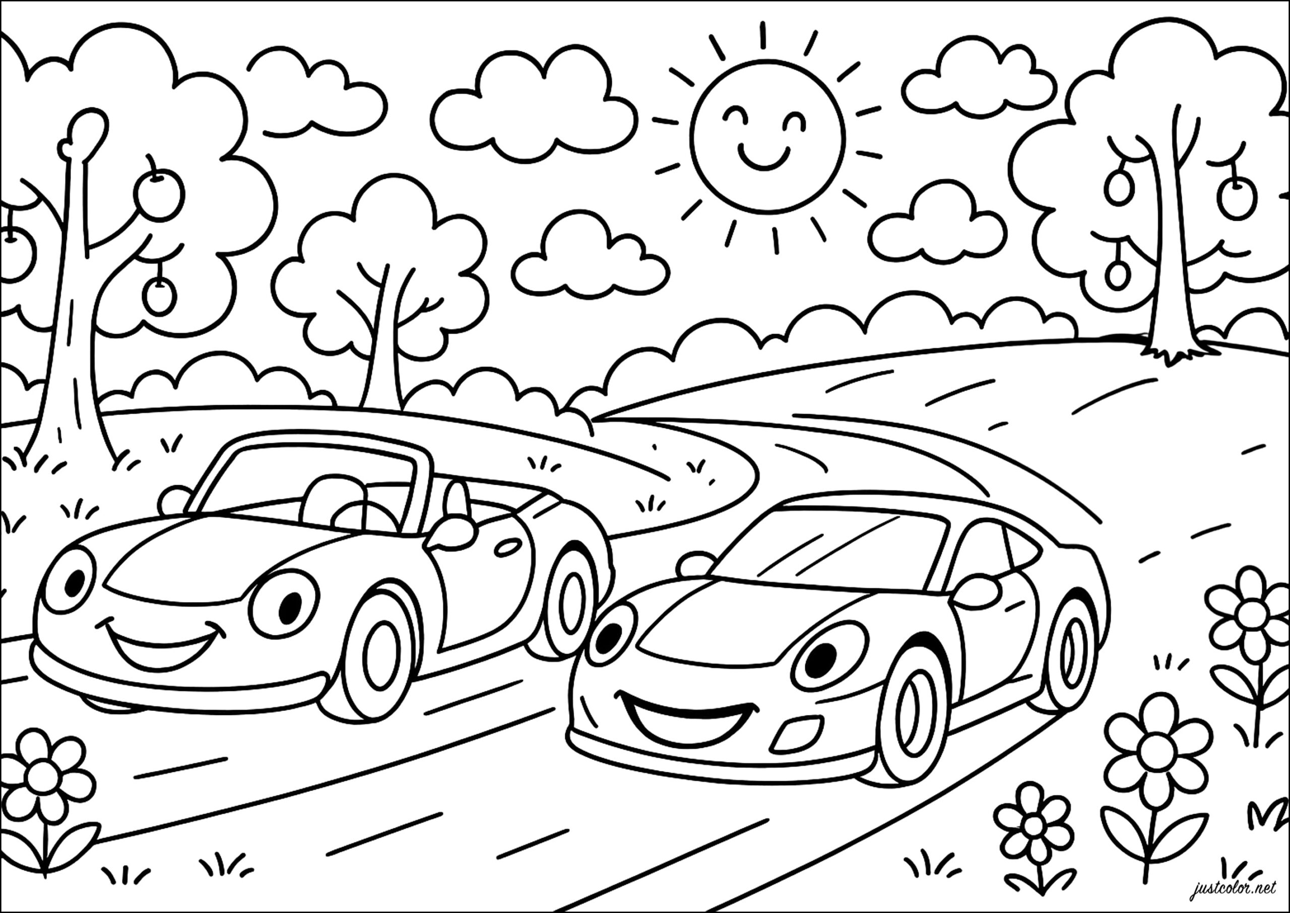 Car Racing In The Sun Car Coloring Pages For Kids
