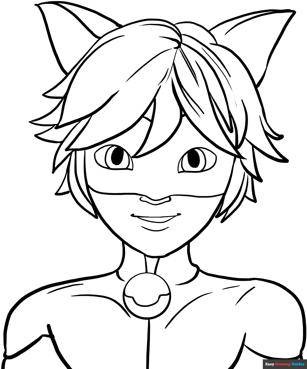 Cat Noir From Miraculous Ladybug Coloring Page Easy Drawing Guides
