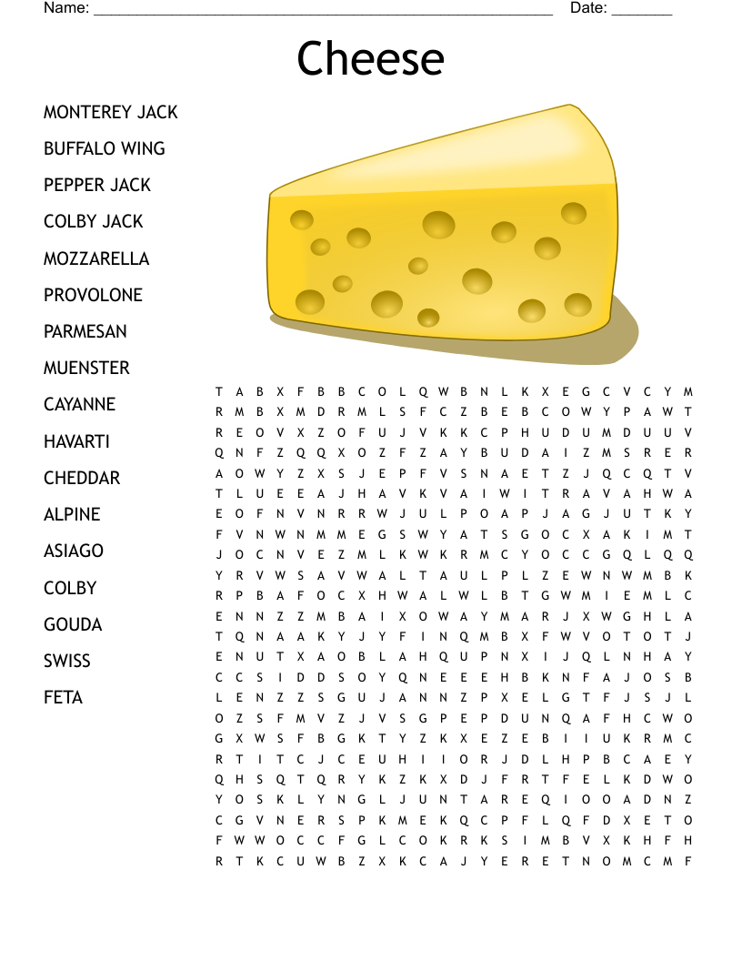 Cheese Word Search WordMint