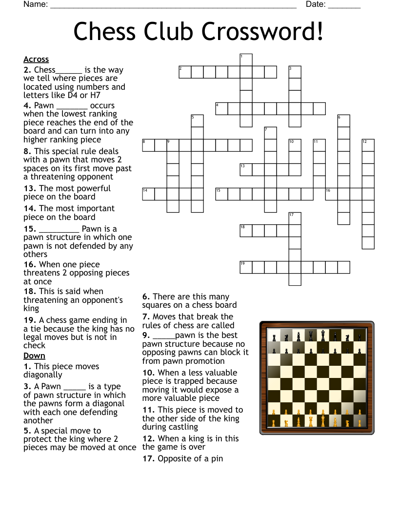 Chess Club Crossword WordMint