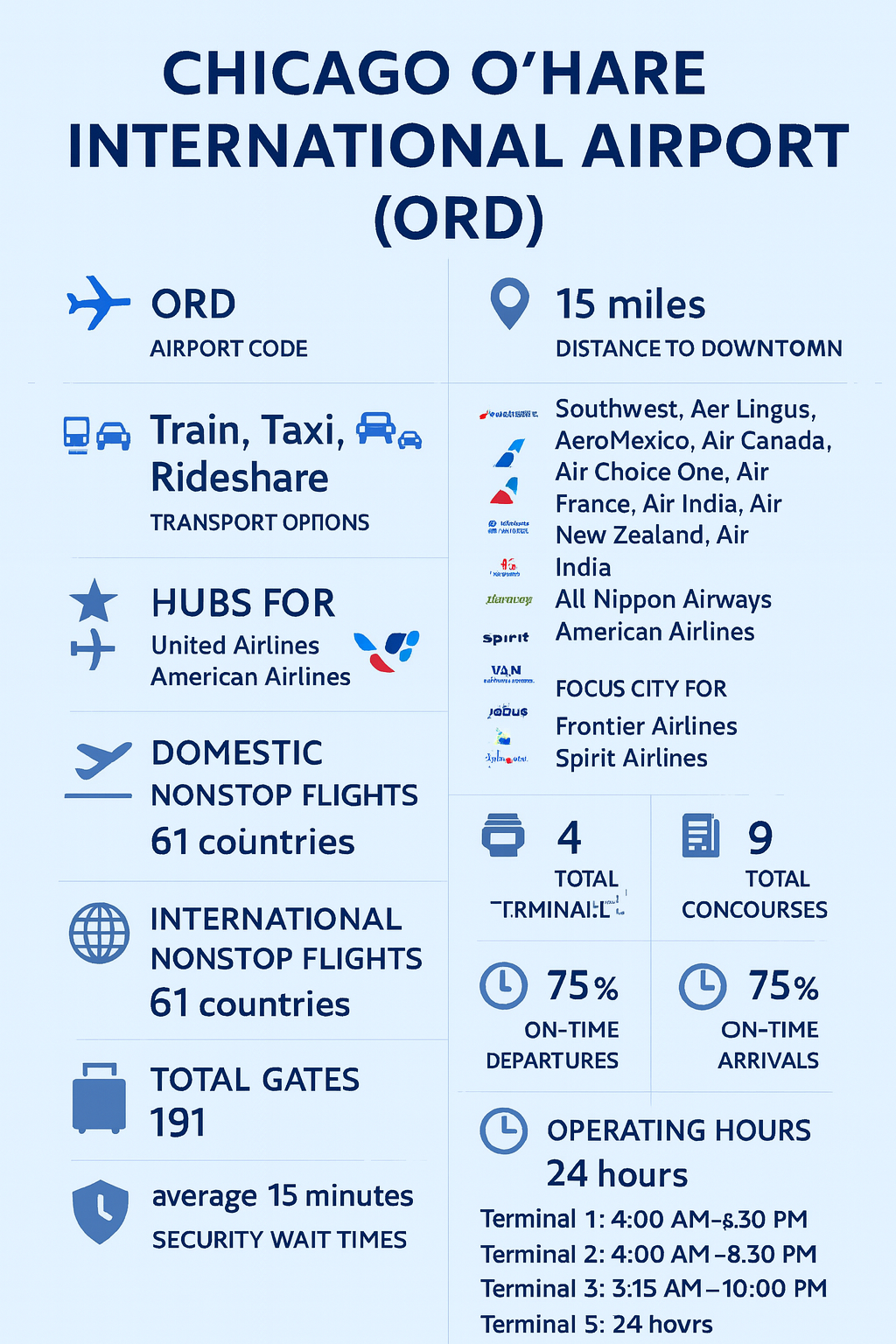Chicago O Hare International Airport ORD Terminals Lounges Parking Transport