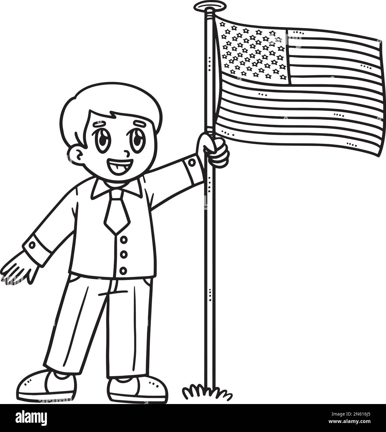 Child Holding US Flag Isolated Coloring Pages Stock Vector Image Art Alamy