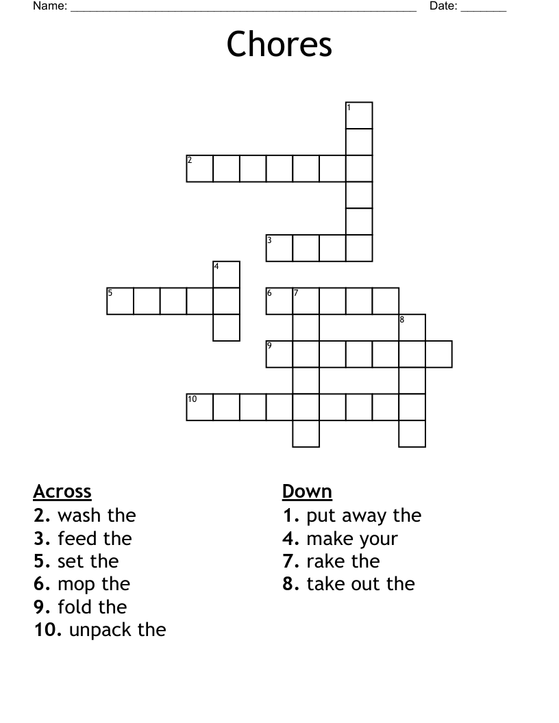Chores Crossword WordMint