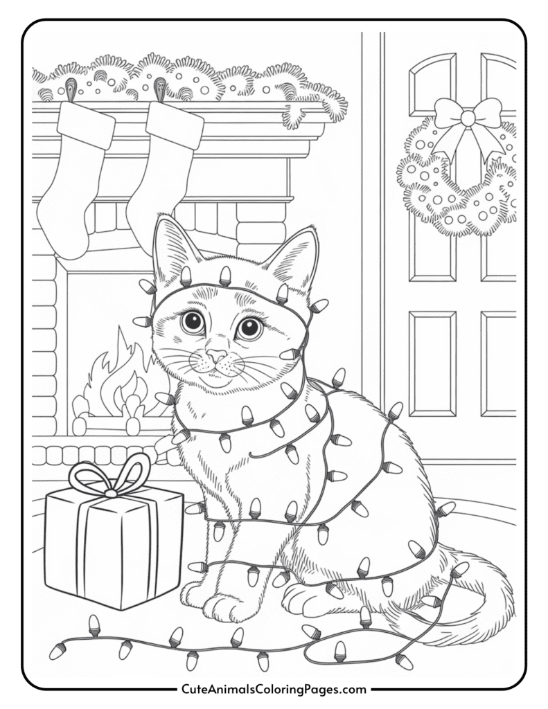 Christmas Cat Coloring Page 7 Free Printable PDF Pages Cute Animals Coloring Pages