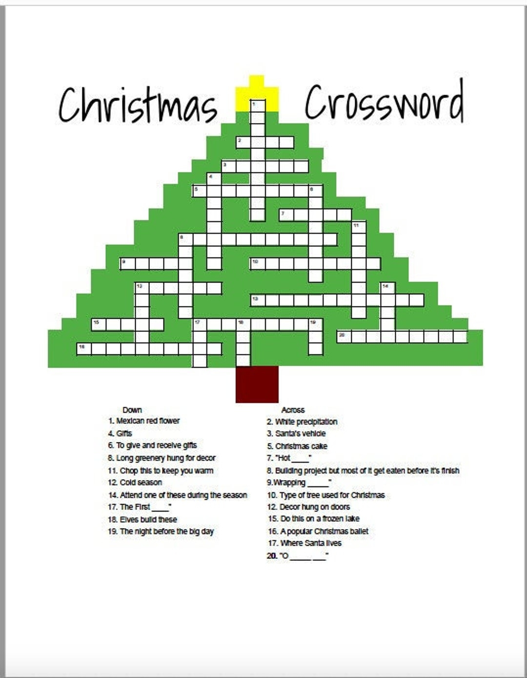 Christmas Crossword Etsy