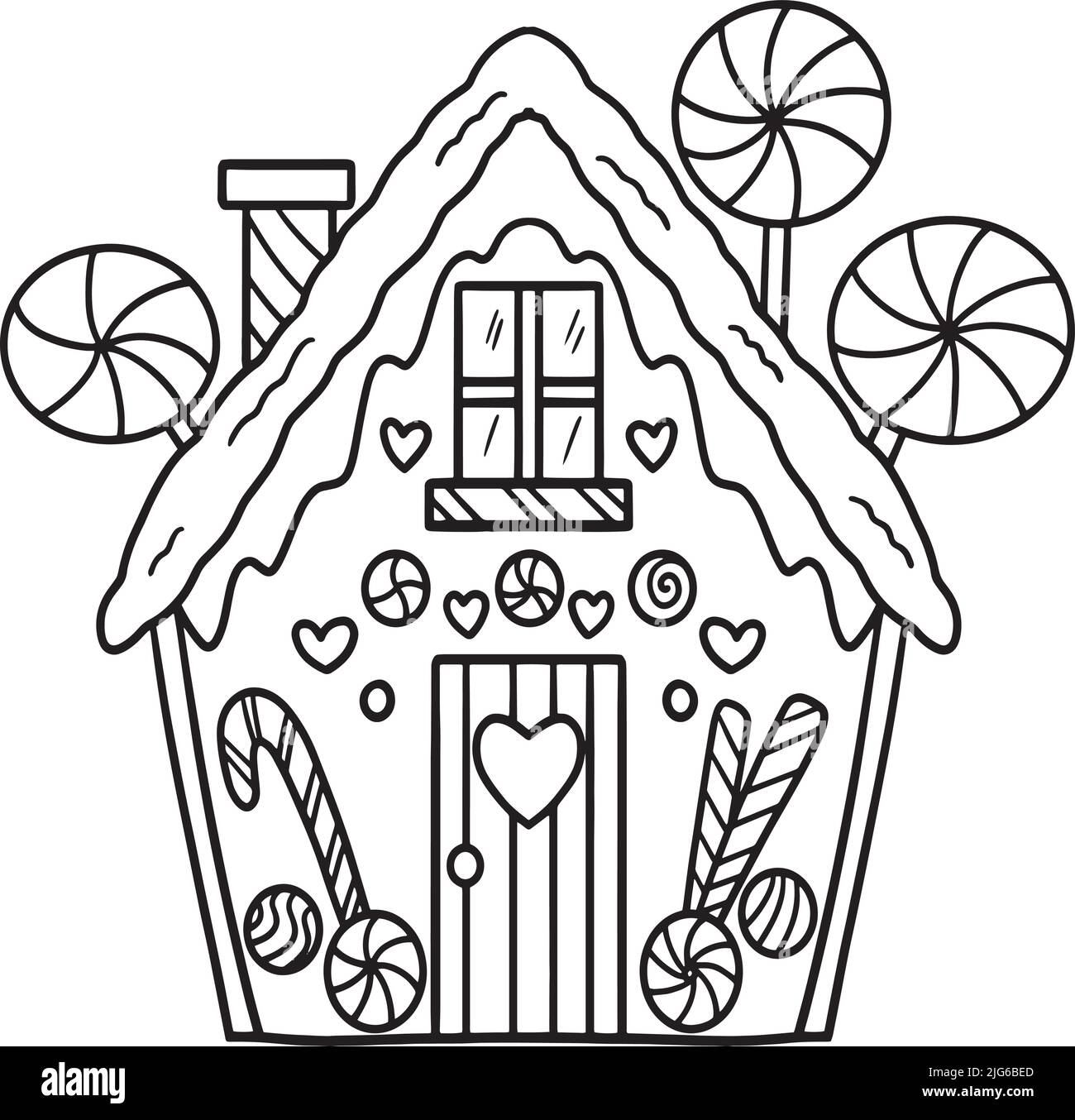 Christmas Gingerbread House Isolated Coloring Page Stock Vector Image Art Alamy