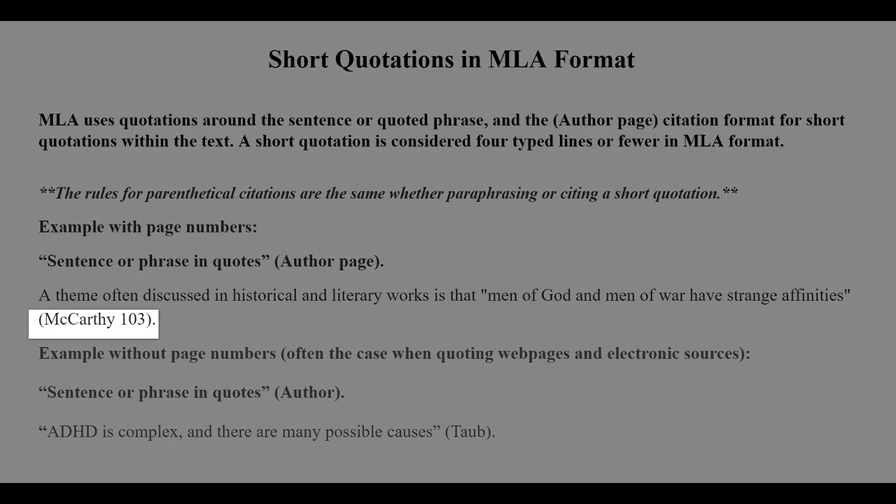 Citing Short Quotations In MLA Format YouTube