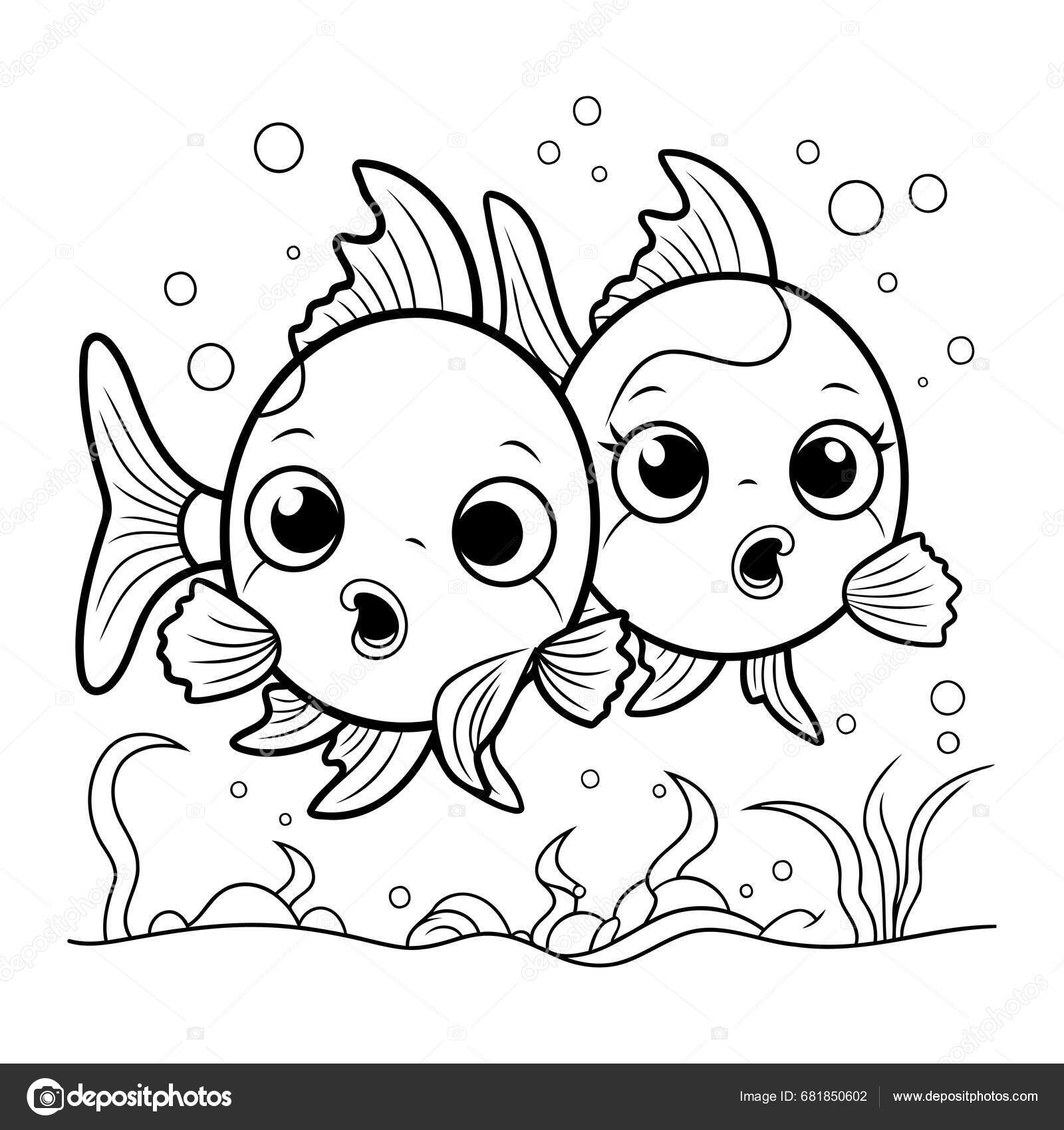 Coloring Page Outline Two Cute Fish Coloring Book Stock Vector By ibrandify 681850602 Coloring Page Outline Two Cute Fish Coloring Book Stock Vector By ibrandify 681850602