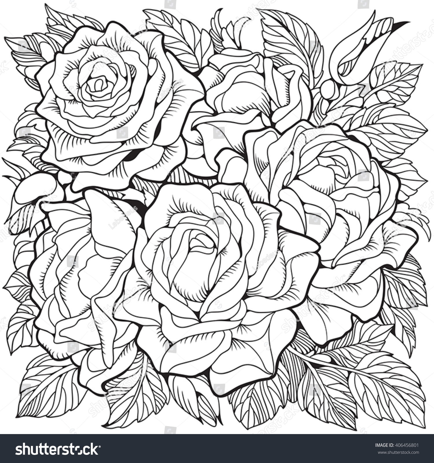 Coloring Page Roses Stock Vector Royalty Free 406456801 Shutterstock