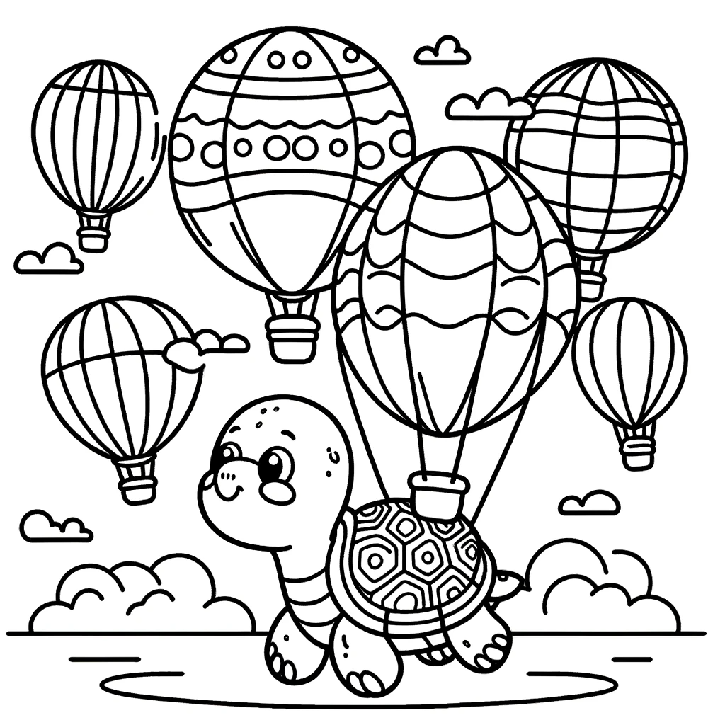 Coloring Page Turtle And Balloons Color Page For Kids Creative Fun 