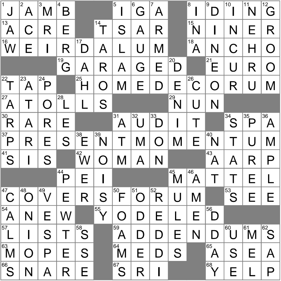 Copious Crossword Clue Archives LAXCrossword