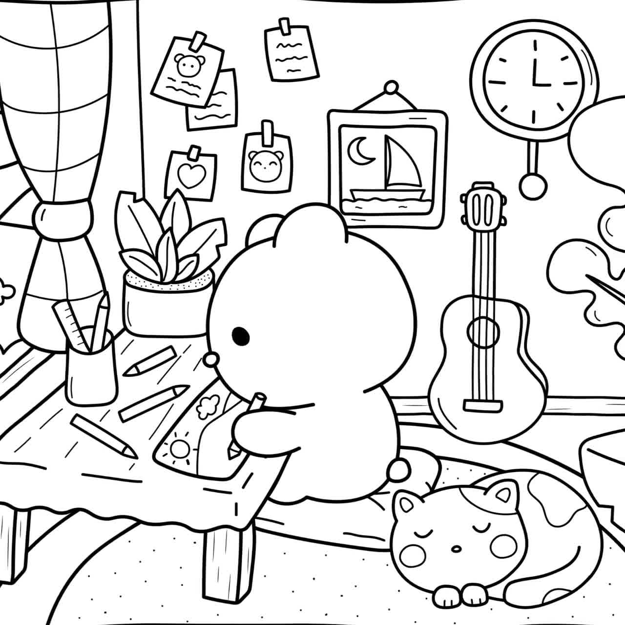 Cozy Coloring Book Kawaii Japanese Illustrations PDF Printable Etsy