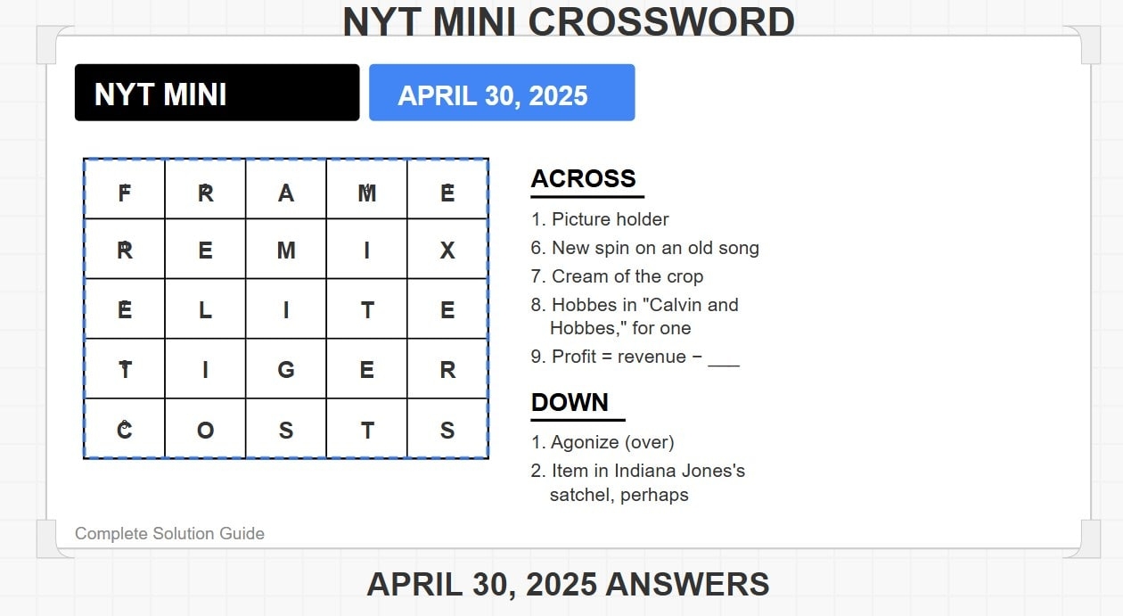 Cracking The NYT Mini Crossword For April 30 2025 Puzzle Answers H2S Media