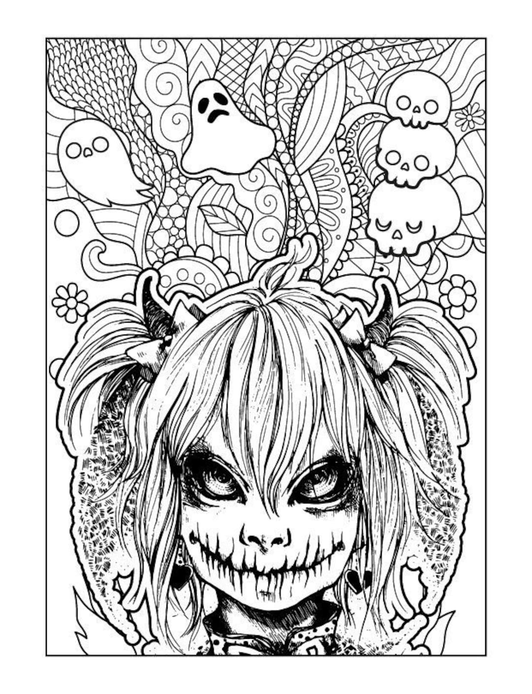 Creepy Halloween Coloring Pages For Adults Etsy Israel